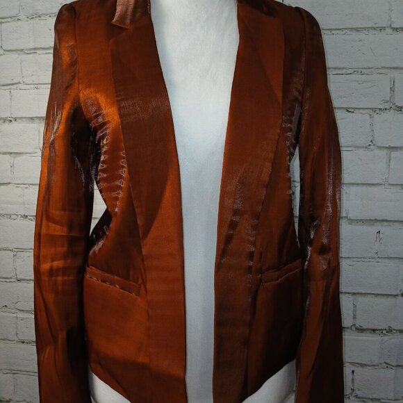 SEE YOU SOON SATIN COPPER COLORED LINED BLAZER WOMENS SIZE XS - Picture 5 of 8